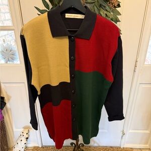 Vintage 80s 90s Karen Lessly Colorblock Patchwork Button Down Cardigan 1X